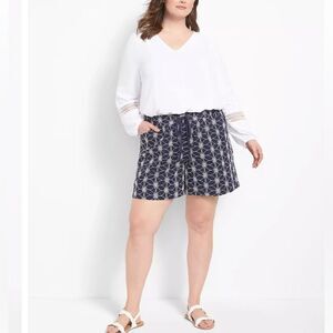 Lane Bryant The Softest Shorts Size 20 Navy Blue Embroidered Pockets Summer Cozy